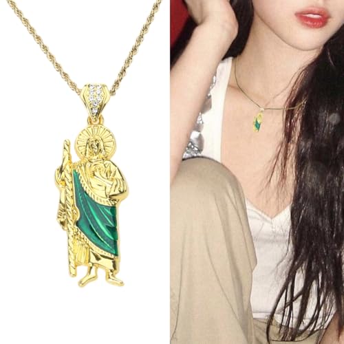 Gold Color Saint. Jude Pendant Necklace Adjustable Length Neckchain Religious Choker Unisex Jewelry for Men and Women