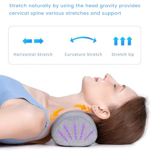Cervical Neck Roll Traction Pillow ,Neck Shoulder Muscle Relaxer ,Cervical Spine Alignment & Tension Relief & No More Neck Pain &Breathable Pillowcase, Memory Foam, for Bed, Legs, Back and Yoga ﻿