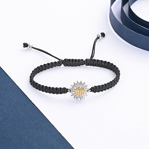 Sunflower Cremation Urn Bracelet for Ashes for Women Girls Adjustable Cremation Jewelry Braided Rope Memorial Bracelet Silver-Gold