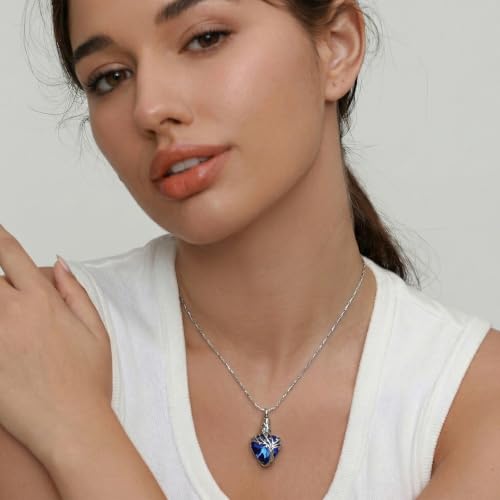 Tree Of Life Heart Urn Necklace For Ashes Cremation Jewelry For Loved Ones Silver-Blue