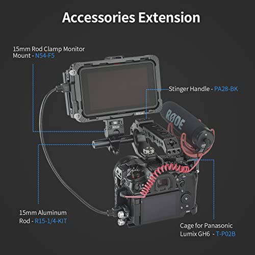 Nitze GH6 Cage for Panasonic GH6 Camera with HDMI Cable Clamp, Built-in NATO Rail and Arca Swiss QR Plate - T-P02B