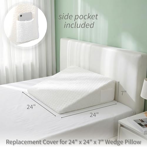 White MEOVEN wedge pillow cover with zipper and pockets, fits 24x24x7 inch wedge and body positioner.