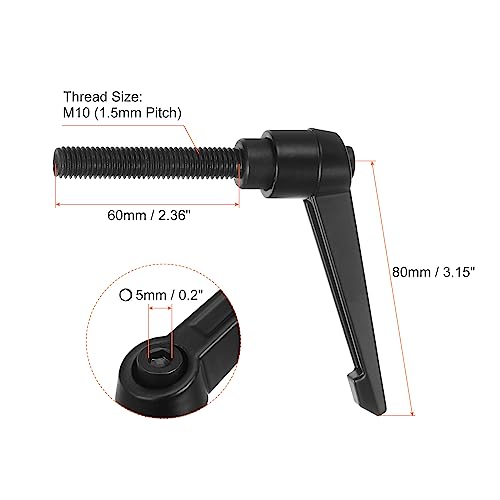 HARFINGTON 6-piece black M10 x 60mm adjustable clamping lever handles with threaded bolts and push-button release