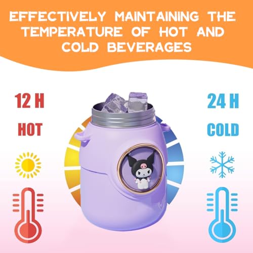 Cute Stainless Steel Water Bottle with Portable Stylish Perfect Sport Set, Vacuum Insulated Bottles 24.6oz (Pink) Pink