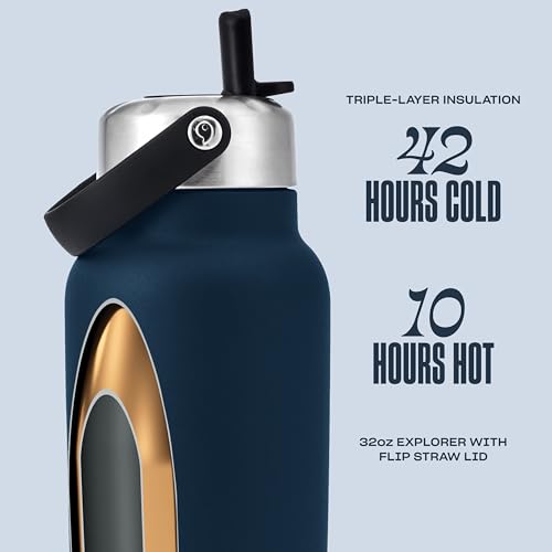 S'well Recycled Stainless Steel Explorer with Flip Straw Lid, 32oz, Azurite, Triple Layered Vacuum Insulated Container Keeps Drinks Cold for 42 Hours and Hot for 10