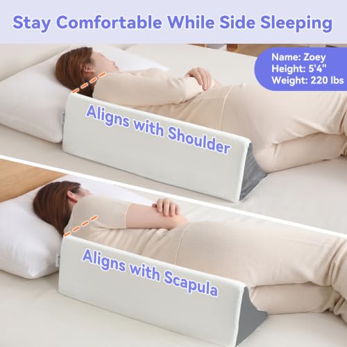Vekkia wedge pillow for side sleeping with high-density foam, white and gray body support cushion, 22.8x10x7 inches