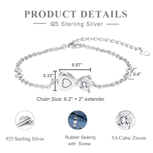 Step Forward 925 Sterling Silver Urn Bracelets for Ashes for Women - Cremation Bracelet Jewelry for Hold Ashes of Human & Pets - Keepsake memory jewelry Gifts infinity
