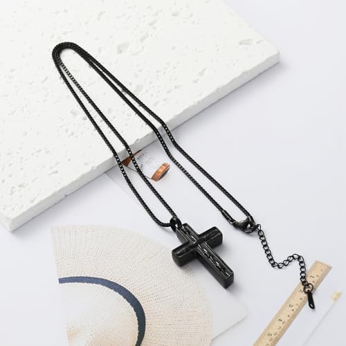 XSMZB Cross Urn Necklace for Loved Ones Memorial Ash Holder Cross Cremation Jewelry for Ashes Pendant Funeral Keepsake Necklaces Gift Black
