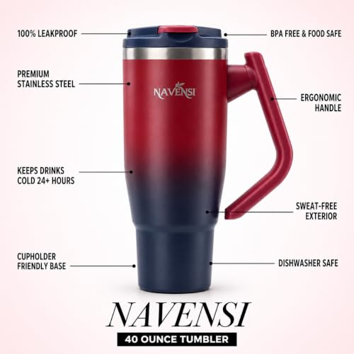 Era Flip 40oz Tumbler with 100% Leakproof Covered Straw Lid | Hygienic Covered Straw | Insulated Stainless Steel Water Bottle with Handle | Cup Holder Friendly | BPA-Free (Maroon & Navy) Maroon