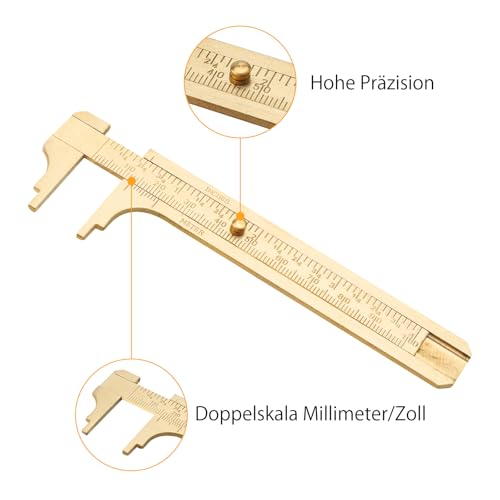 Calliper Small Analogue Handy 100 mm Pack of 2 | Mini Brass Sliding Gauge, Double Scale, Pocket Ruler, for Jewellery, Woodworking, Inch Measuring Tool Ruler