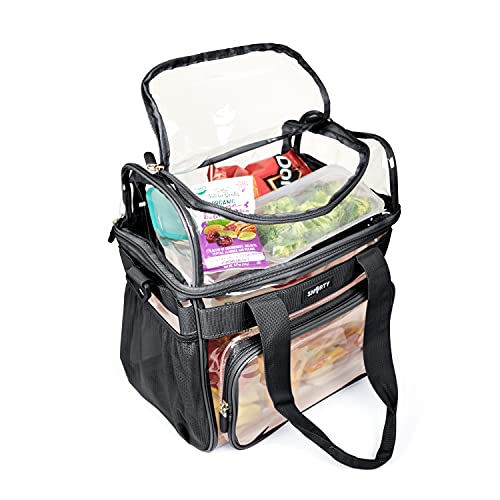 SMARTY Work Approved XL Heavy Duty Clear Lunch Box Shoulder Tote Bag Durable Transparent Security Check Men Women Travel Correctional Officers - Not Stadium Size (Extra Large Bold Black, 13 x 7 x 12)