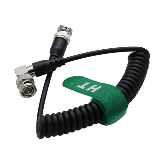 3G HD SDI BNC Coiled Cable for Atomos SmallHD Blackmagic Video Assist Teradek Hollyland Feelworld Portkeys Monitor Sony Alexa Camera Transmission, Right Angle Straight BNC coiled 30cm to 60cm RA-S BNC