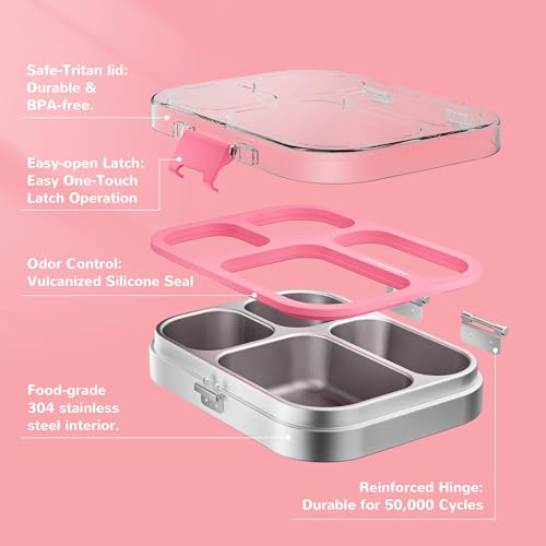 G.a HOMEFAVOR Stainless Steel Bento Lunch Box, Pink, 800 ml/27 oz 27 oz(4-Compartment)