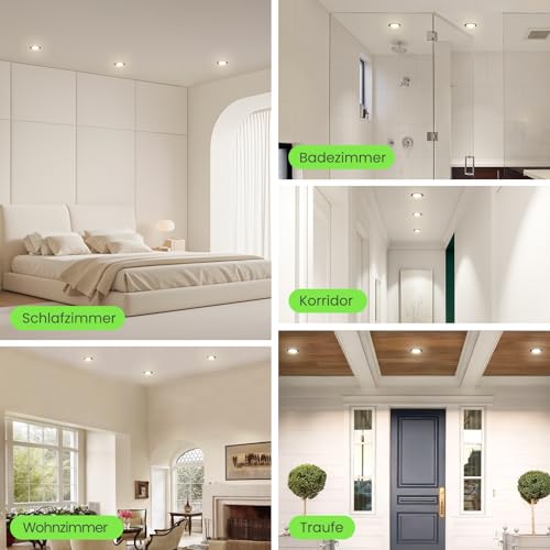 Alusso LED Recessed Spotlights Dimmable Diameter 55-68 mm 3CCT IP44 Ceiling Spotlights Pack of 6 | AC 220-240V, dimmable 10-100%, 3000K/4000K/6500K LED spots for bathroom, kitchen, black 230 V Black, 6 Pieces 12 pieces
