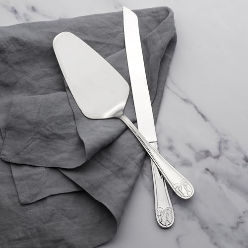 Mikasa Love Story 2-Piece Cake Set, 18/10 Stainless Steel Pie Server and Cake Knife with Ribbon Handle Detail, Dishwasher Safe Flatware for Weddings and Special Occasions