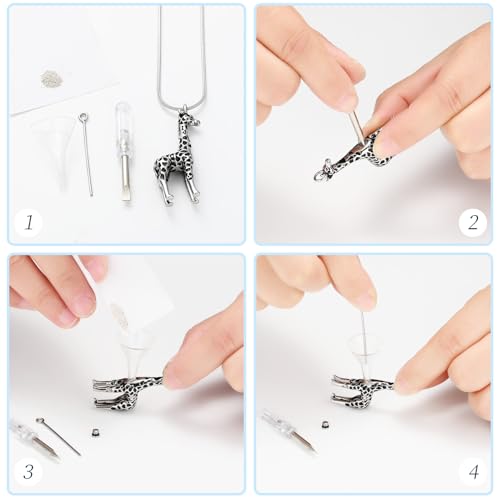 Hearbeingt Giraffe Urn Necklaces for Ashes Deer Memorial Cremation Jewelry Silver