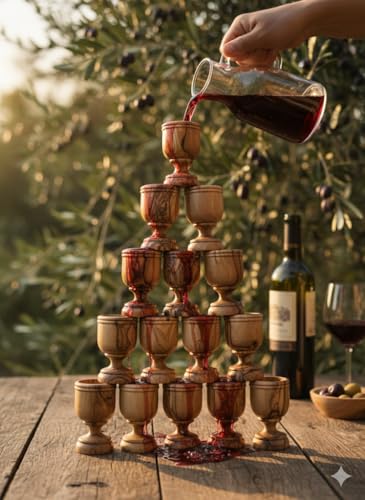 Zuluf Olive Wood Communion Wine Cup Set, 10 Count, 2.8 Inch Small Goblets, Handcrafted Bethlehem Holy Land, Eucharist Church Chalice Cups for Christian Worship & Religious Ceremony
