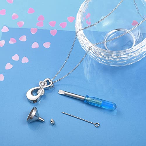 S925 Sterling Silver Infinity Urn Necklaces Teardrop Cremation Jewelry for Ashes Keepsake Memorial Pendant for Women Men Loved ones Double Heart