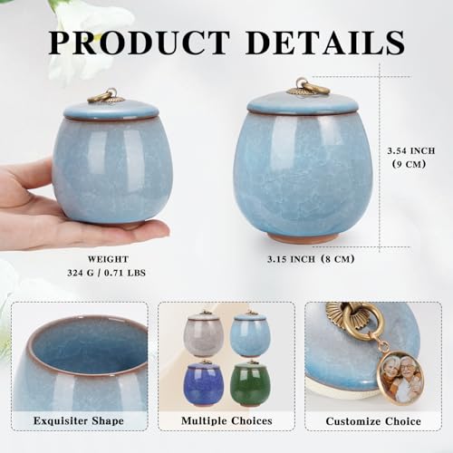 Abooxiu Ceramic Small Urn for Human Ashes Cremation Keepsake Urn for Adult Male Female Ice Crack Keepsake Urn for Human or Pet Ashes Celeste Blue Non-Personalize