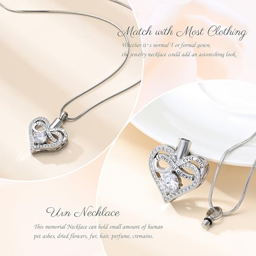 Minicremation Urn Necklace for Ashes Infinite Heart Urn Pendant I Love You Forever Cremation Pendant for Women Ashes Necklace Keepsake Memorial Ash Jewelry Silver-White