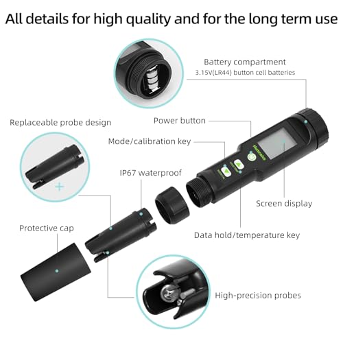 PH Meter 5 in 1 TDS EC SALT Temperature pH Value Meter IP67 Waterproof Pool pH Tester 0.01 High Precision Digital Water Tester Drinking Water with ATC Function
