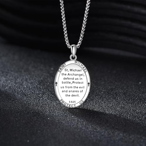 Patron Saint Necklace 925 Sterling Silver Round Protection Pendant Amulet Medal with 22+2 Inches Chain Jewelry Gift for Men and Women (with Gift Box) A01 Saint Michael