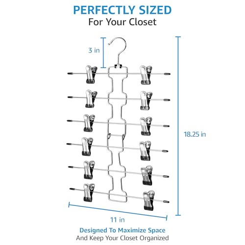ZOBER 3-Pack 6-Tier Skirt Hangers with Clips, Clothes Hangers for Pants Sliver - 6 Tier 3 Pack