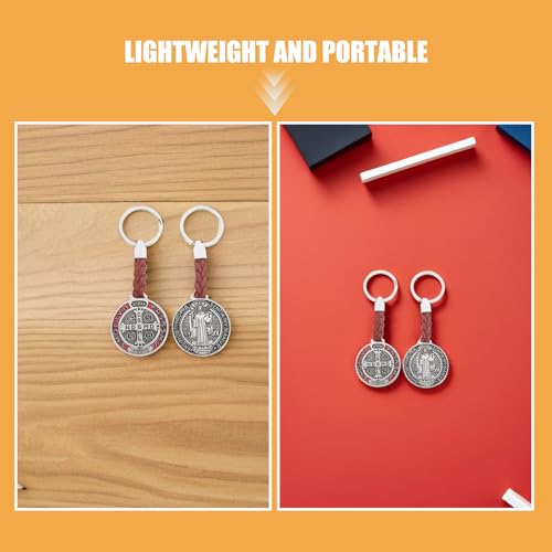 Healeved 4pcs Metal Cross Keychain Set with Saint Benedict Medal, Lightweight and Secure Connection Religious Faith Key Holders for School Bag and Purse, First Communion and Easter Party
