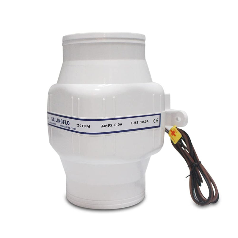 12V in-Line Marine Bilge Air Blower - 3" 130 CFM or 4“ 270 CFM, 3 Inch or 4 Inch Quiet Operation Bilge Blower Fan for Boat, Yacht(4", 270 CFM) 4''