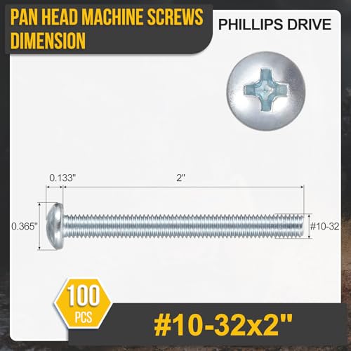 DTGN #10-32x2 pan head machine screws, blue-tinged silver finish, 100-piece pack
