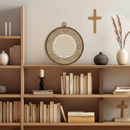 Christ Round Wall Art Decor, Christian Blessing Scripture Floral Circular Hanging Artwork, Inspirational Faith Home Decor for Prayer Room Living Room Bedroom,Bible Verse Gift 10Inch(Begei-Psalm23) Begei-Psalm23