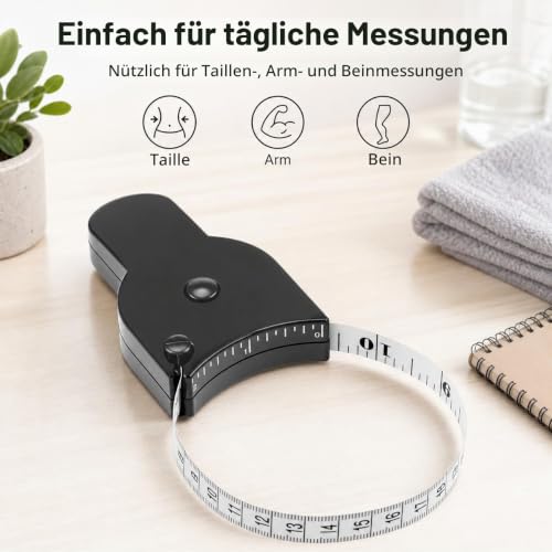 QWORK 150 cm Tape Measure Body Body Measuring Tape with Button and Self-Locking for Fitness and Personal Use