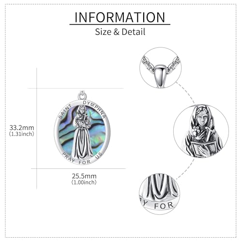 Abalone Shell St Dymphna Necklace 925 Sterling Silver Saint Dymphna Pendant Catholic Mother's Day Jewellery for Women Mum