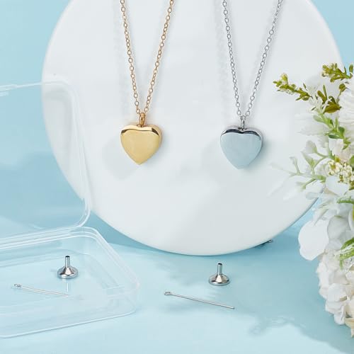 CREATCABIN Heart Cremation Jewelry for Ashes Urn Necklace Keepsake Cremation Jewelry Mini Stainless Steel Silver Memorial Urns Pendant with Funnel Pin for Bereavement Family Friends Gold & Sliver