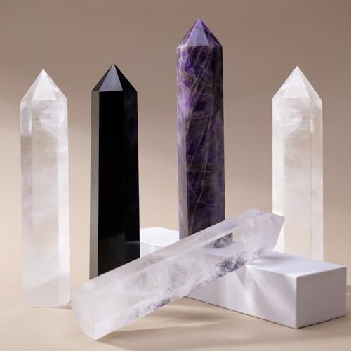 Runyangshi Large Natural Clear Quartz Chakra Crystal Tower - 7"-7.8"(18-20cm) Hexagonal Healing Crystal Obelisk for Energy Healing, Meditation, Home Decor, 7"-7.8"(18-20cm)