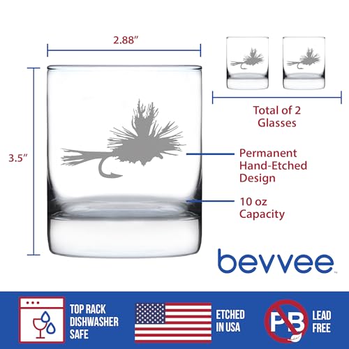 Fly Fishing Whiskey Rocks Glass for Flyfishing Gifts - 10.25 oz - Set of 2