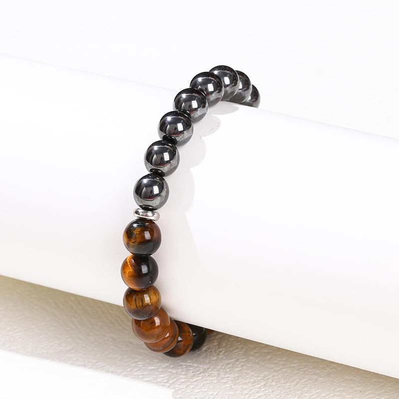 Triple Protection Healing Crystal Beaded Bracelet – Tiger Eye, Black Tourmaline & Hematite Natural Stone Jewelry – Strength & Positive Energy Gift for Men & Women – Christmas & Anniversary