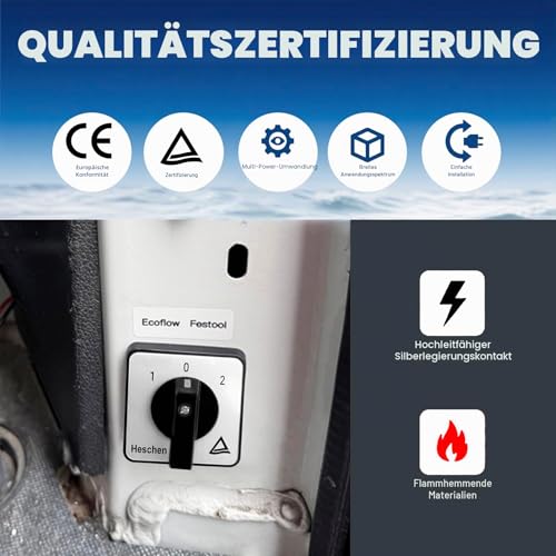 Heschen Universal Rotary Cam Switch SZW26-20/D202.2 660V 20A ON-OFF-ON 3 Position 2 Phase 8 Terminals CE (1-0-2), 8 terminals standard design