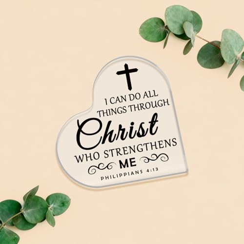 Religious Bible Verses Gift Appreciation Gift for Pastor Acrylic Heart-Shaped Keepsake Baptism Gifts for Boy Girl First Communion Presents Acrylic Heart Plaque Christian Gifts for Women Catholic Gift