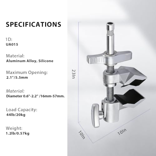 Heavy Duty 2" End Jaw Grip Head Matthellini Clamp with 5/8" Stud - Studio-Grade Mounting for Lights, Cameras, Diffusion, Accessories for Content Creators, Photographers, Filmmakes