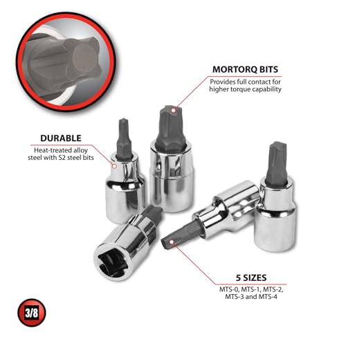 Performance Tool W13500 5-piece 3/8-inch drive Mortorq bit socket set in case