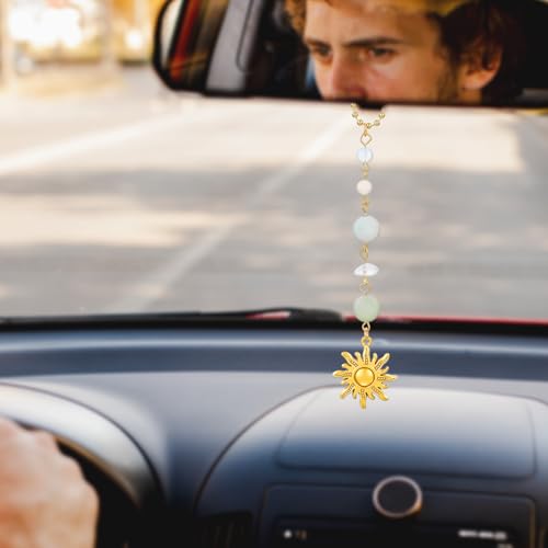 Sun Hanging Car Accessories, Gold Rear View Mirror Charm for Women