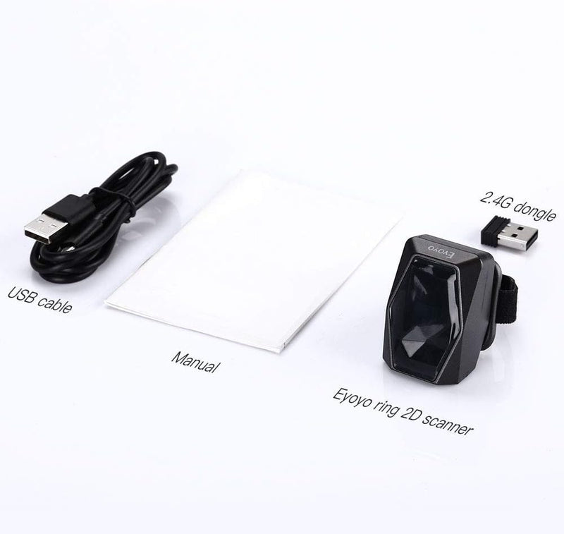 Eyoyo 3-in-1 Wearable Finger Ring Barcode Scanner, Mini 2D Wired USB & Wireless 2.4G & Bluetooth, QR 1D Data Matrix PDF417 Image Reader Compatible with PC, Smartphone, iPad Screen Scanning