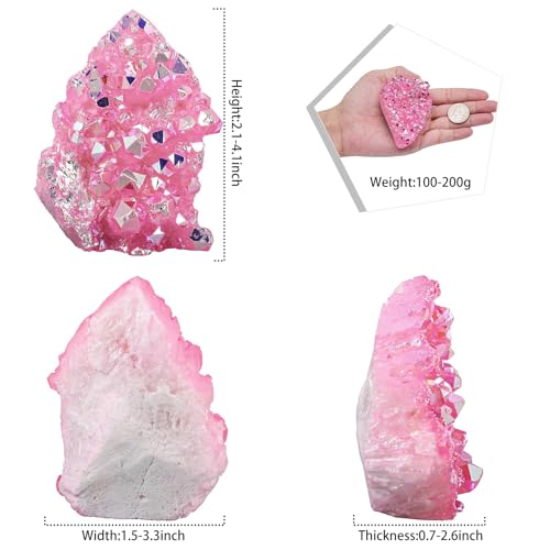 SUNYIK 2.1-4.1" Pink AB Titanium Coated Rock Quartz Cluster Druzy Geode