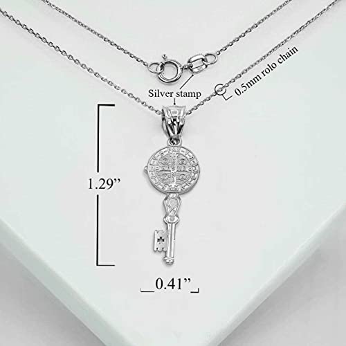 Claddagh Gold Saint Benito Reversible 2 Sided Key .925 Sterling Silver Religious Patron Saint Pendant Necklace Choice of Pendant Only or Necklace Chain Length Pendant + 16" Chain