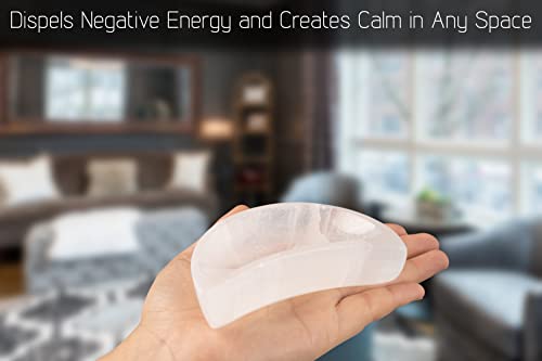 Wish Well Selenite Bowl for Crystal Cleansing, 4" Moon Crystal Bowl