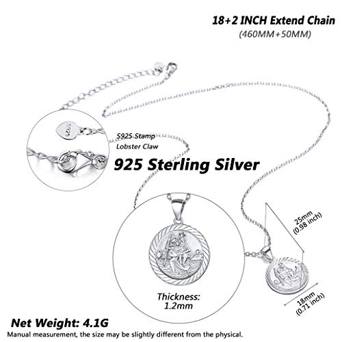 St Christopher Necklace for Women, 925 Sterling Silver Coin Pendant with Adjustable Chain 46cm Plus 5cm