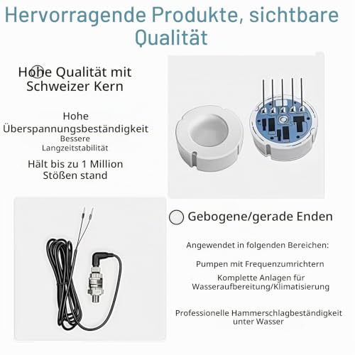 Stainless Steel Pressure Transducer 0-10 Bar Pressure Sensor 1 Mpa Pressure Transmitter Highly Accurate Water Pressure Sensor Bends 24 V DC 4-20 mA Output G1/4 Inch for Water Gas, Protection Class IP68