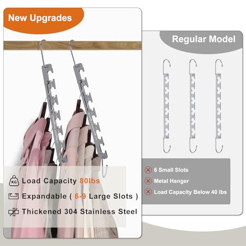 Sindax Space Saving Hangers Telescopic, 6 Holes Clothes Hangers Adjustment to 9 Holes, Upgraded Sturdy Metal Clothes Hangers Space Saving for Heavy Clothes, Closet Organizers and Storage - 5 Pack 17 inches
