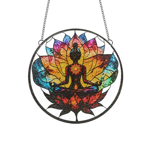 1PC Acrylic Meditative Lotus Window Hanger (3.93in) - Vibrant Spiritual Pattern Decor, Indoor/Outdoor Use, Gift for Yoga Fans & Wellness Enthusiasts/1010-ZSW-31